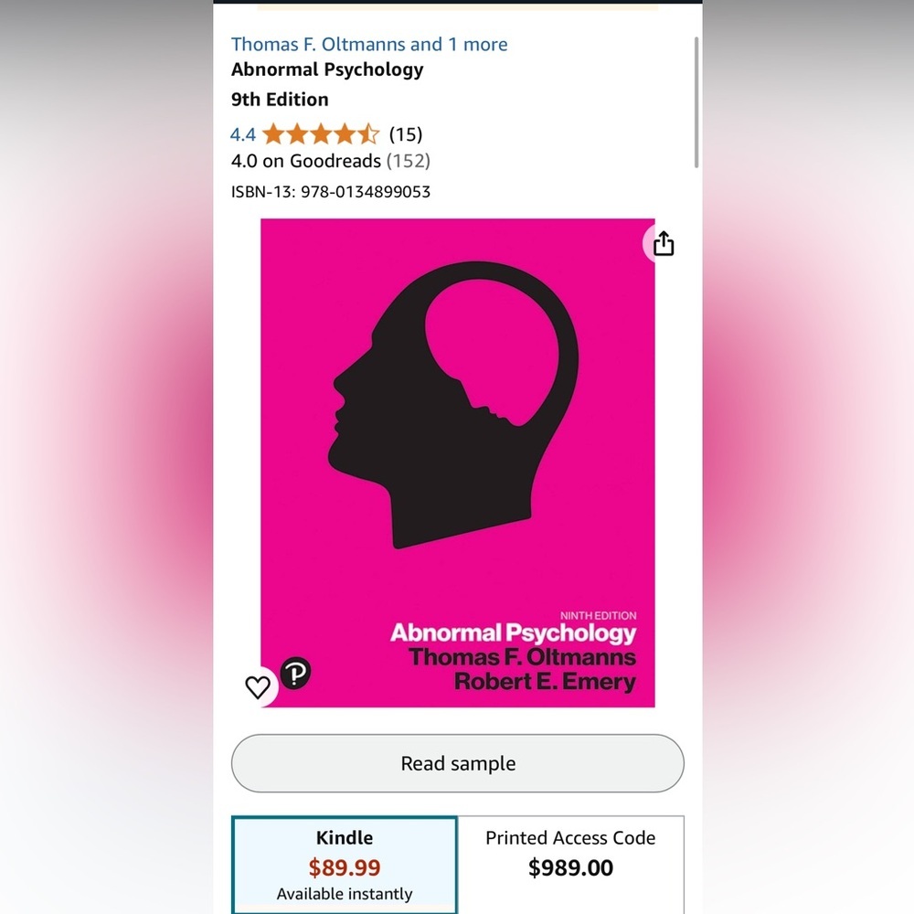 Abnormal psychology text book, lightly used